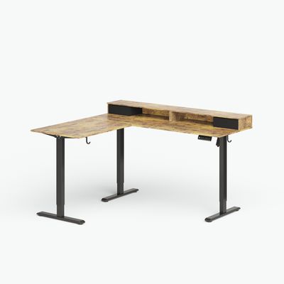 購入 素朴なブラウンの電動昇降デスク（収納付き、シングルモーター、2段、最大荷重80kg） オンライン製造
